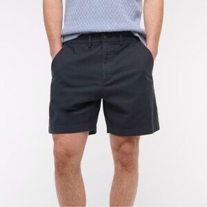 Abercrombie mens linen cotton blend navy blue plainfront 8” relaxed shorts BNWT